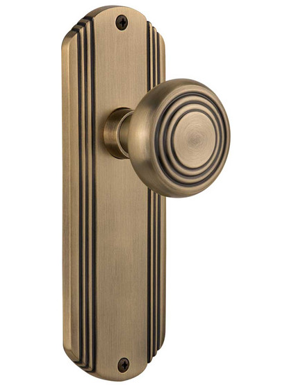 Streamline Deco Door Set with Matching Knobs - No Keyhole in Antique Brass .